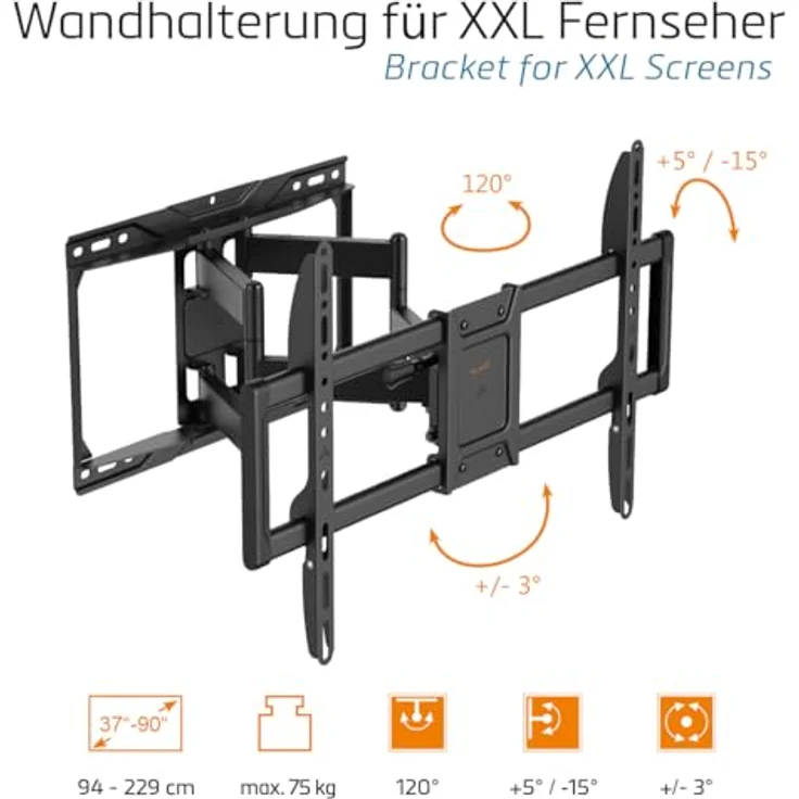 my wall TV-Wandhalterung HF23L, für XXL TV bis 90 Zoll, flexibel einstellbar, Tragkraft bis 75 kg – Bild 3
