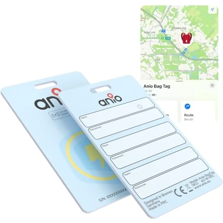 ANIO Ortungskarte BagTag, Smarter Anhänger für iOS, kompatibel mit Apple Find My, Notfallkontakte, wasserdicht, wiederaufladbar, lange Akkulaufzeit – Bild 1
