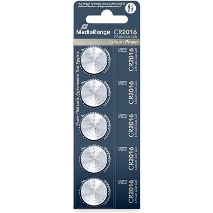 MediaRange Lithium Knopfzellen, CR2016|3V, 5er Pack – Bild 2