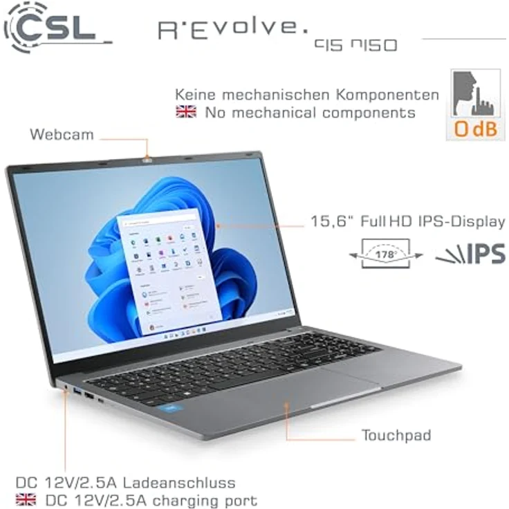 CSL R'Evolve C15 v4, 15,6" Notebook mit Intel N100, 16 GB RAM, 4000 GB SSD, Windows 11 Home, grau – Bild 3