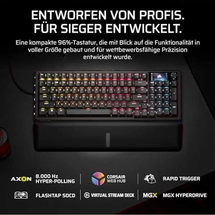 Corsair Vanguard PRO 96 Gaming-Tastatur, MGX Hall-Schalter, 8.000 Hz, Rapid Trigger, LCD, RGB, 96 % Layout – Bild 2