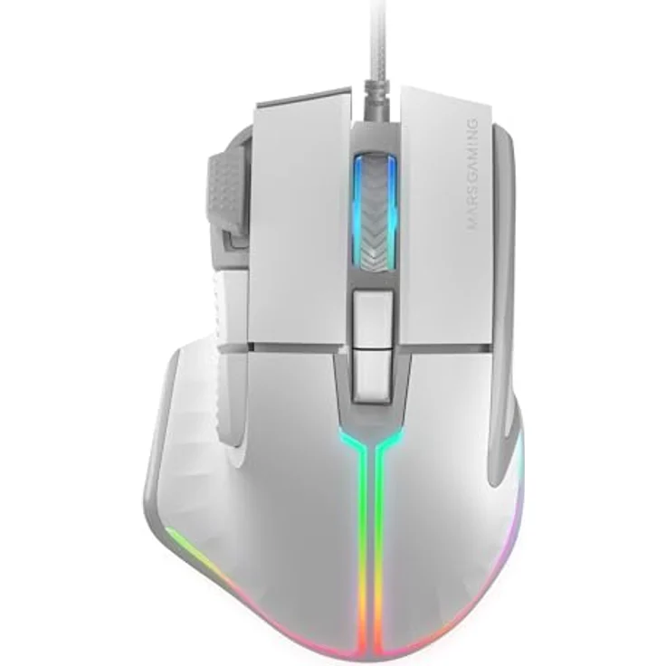 Mars Gaming MM-XT, RGB-Gaming-Maus mit ergonomischem Design, 12800 DPI optischem Sensor, 9 konfigurierbaren Tasten, Huano Switches, Software-Steuerung, multiplattformfähig, Weiß – Bild 1