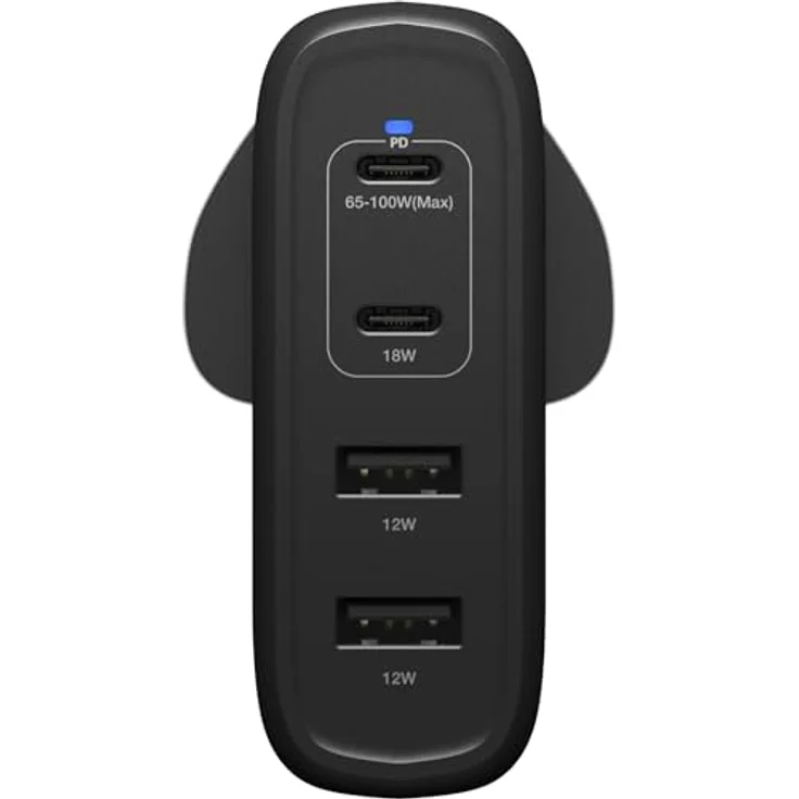 OtterBox 100W USB-C PD GaN 4 Port Ladegerät, 2x USB-C + 2x USB-A, Schnellladegerät für Smartphones und Tablets, sturzgeschützt und robust, Schwarz – Bild 2