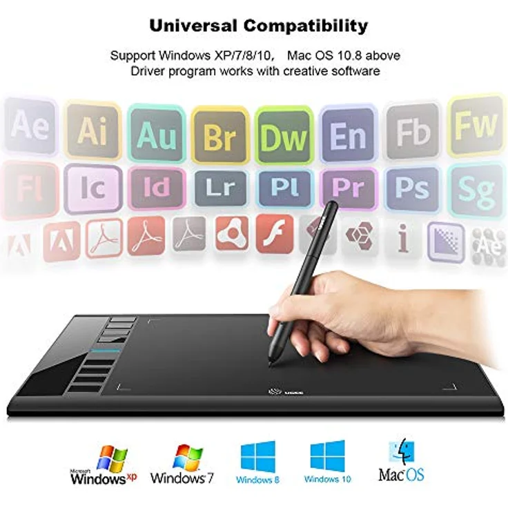 UGEE M708 Zeichentablett,10 x 6 Zoll Grafiktablett mit mit 8192 Druckempfindlichkeitsstufe Batterieloser Stift für Win11/10/8/7 und Mac OS Ideal für Künstler,Amateure,Online Lehren und Arbeiten – Bild 5