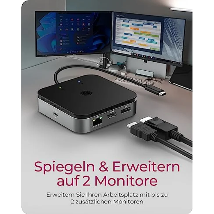 ICY BOX USB4 Docking Station (7-in-1) für 2 Monitore (1x HDMI & 1x DP), 4K 120Hz / 8K 30Hz, 3X USB 3.2 Gen 2 (10 Gbit/s), 60W Power Delivery, Gigabit Ethernet, Audio, IB-DK408-C41 – Bild 2