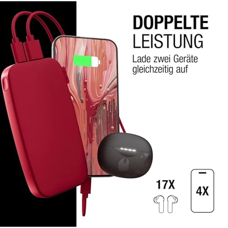 Fresh 'n Rebel Powerbank 12000mAh, tragbarer externer Akku mit USB-C, Fast Charge 20W, 6 Sicherheitsmerkmale, für iPhone und Android, Berry Red – Bild 3