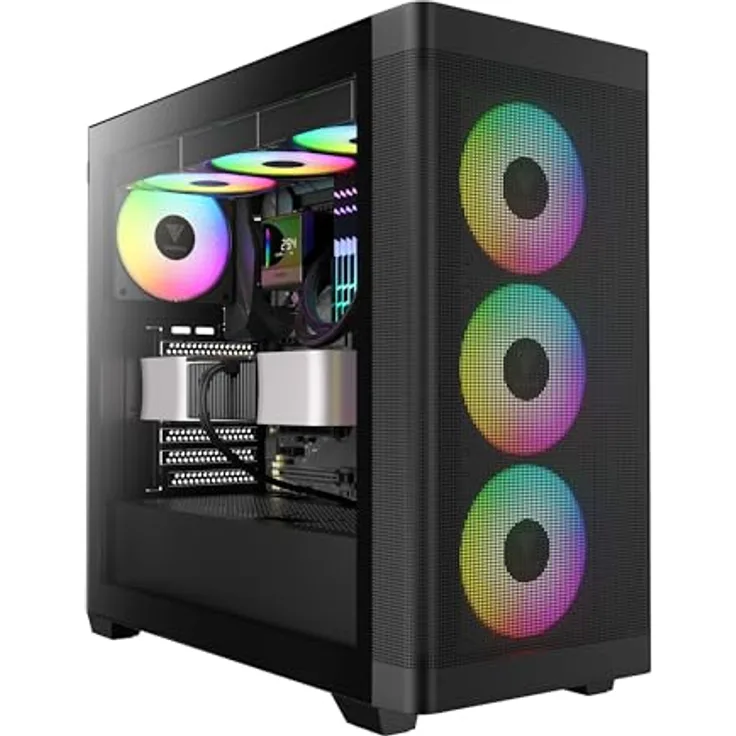 Gamdias Athena M3 GAMING Miditower, E-ATX PC Gehäuse in Schwarz mit 4x120mm ARGB Lüftern und Tempered Glass