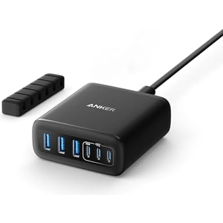 Anker 112W USB C Ladegerät, 6 Port Ladestation mit 112W Leistung, für iPhone 17/16/15 Series, MacBook Air, Pixel, Galaxy, iPad, inklusive Kabelbinder, schwarz – Bild 1