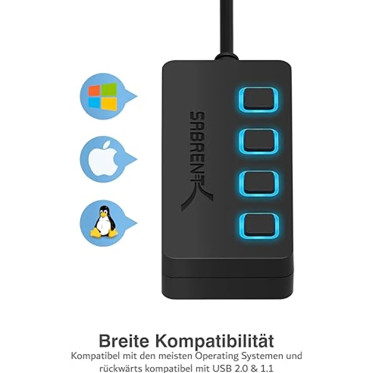 Sabrent USB HUB - 4-Port USB 2.0 Hub mit einzelnen Schalter und einzelnen LEDs (HB-UMLS) – Bild 4