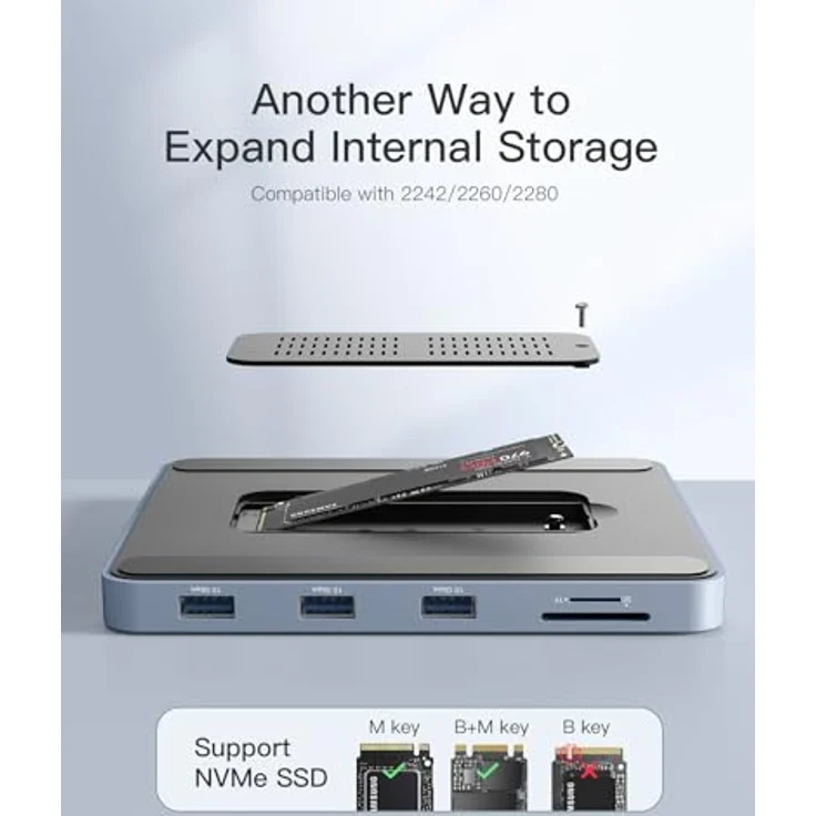 Inateck USB C Hub für iMac DK2001, 8-in-1 Aluminium USB Hub mit NVMe SSD Gehäuse, USB C 10 Gbit/s und SD/TF Kartenleser, Kompatibel mit iMac 24 Zoll 2021/2023, USB 3.2 Gen 2 – Bild 3