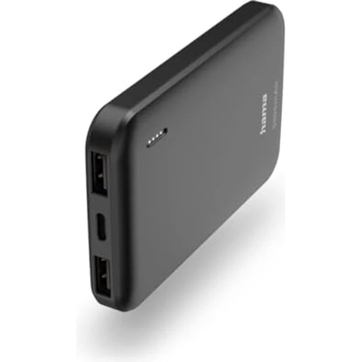 Hama Powerbank Pocket 5 5000mAh (externer Akku mit 2x USB A, Power Pack zertifiziert, LED Anzeige, Akku Pack Handy Zubehör, Tablet, Bluetooth Box etc., tragbares Ladegerät klein) anthrazit – Bild 1