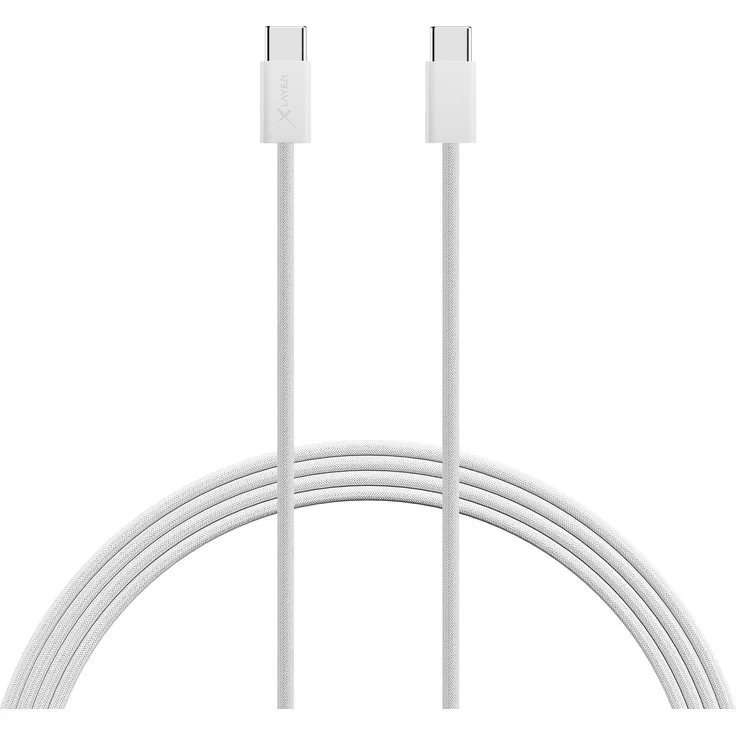 Xlayer Feingewebtes Apple Kabel USB-C auf USB-C 2 Meter, Nylon-umflochten, 60W Leistung, weiß