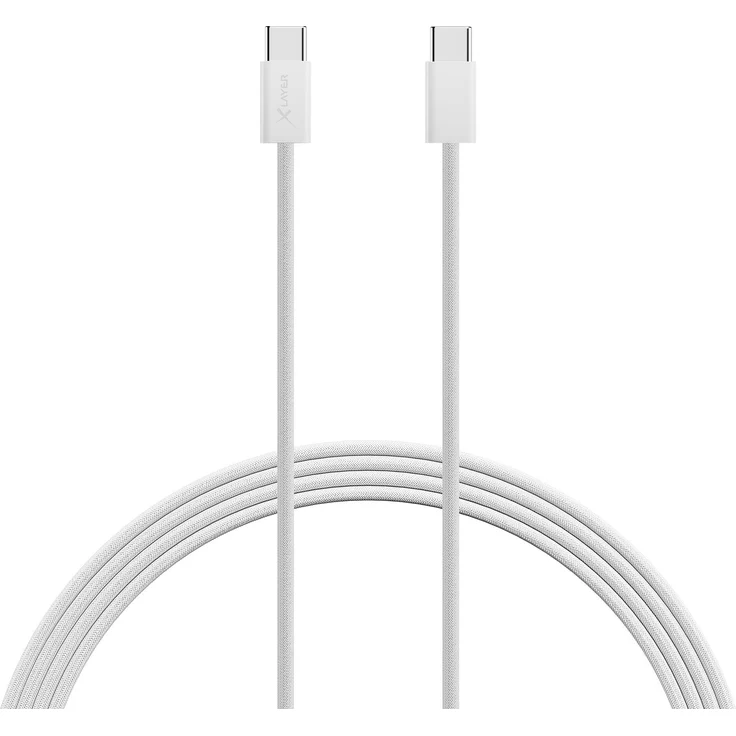 Xlayer Feingewebtes Apple Kabel USB-C auf USB-C 2 Meter, Nylon-umflochten, 60W Leistung, weiß