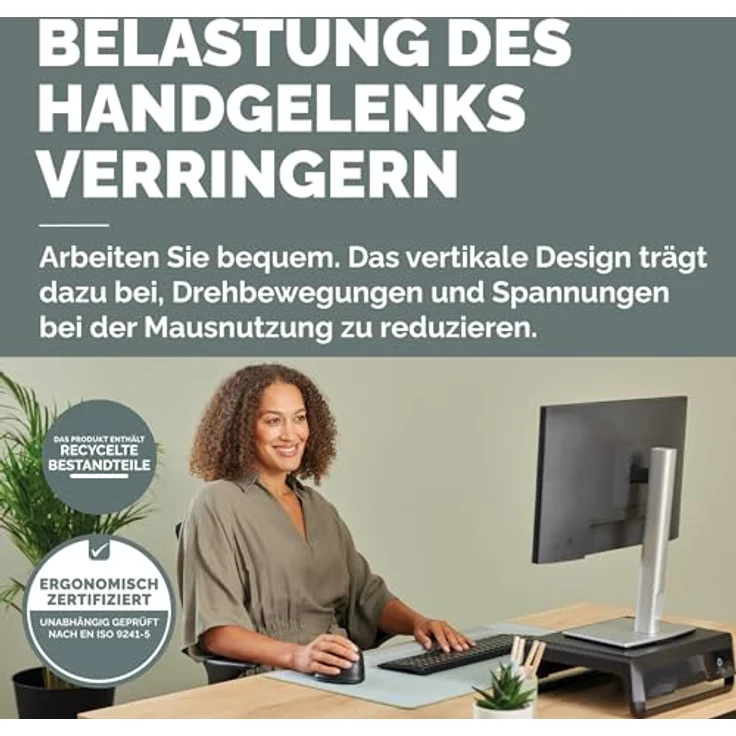 Fellowes Breyta Plus+ Ergonomische Maus, Kabellos und Kabelgebunden, Schwarz, für Rechtshänder – Bild 2
