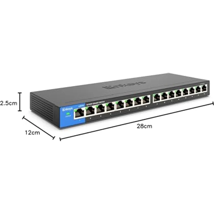 Linksys LGS116-EU 16-Port Unmanaged Gigabit Netzwerk Switch (Lüfterlos, Auto Sensing, Energiesparfunktion) schwarz – Bild 11