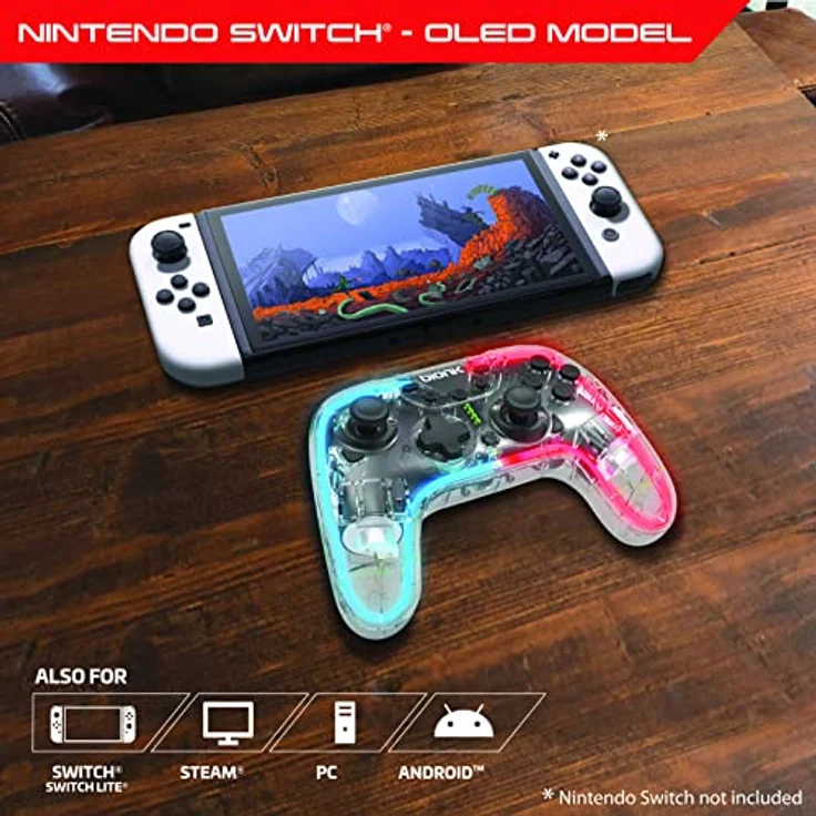 BIONIK Neoglow Switch Wireless Controller Gamepad, kabellos für Android, Nintendo Switch, PC, transparent mit Turbo-Taste – Bild 7