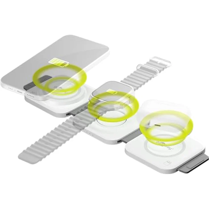 goobay 65312 MagSafe Ladestation/Kabelloses 3in1-Ladegerät/Faltbar,USB-C Wireless Charger für iPhone, AirPods und Aple Watch / 15W Travel Charging Station – Bild 1