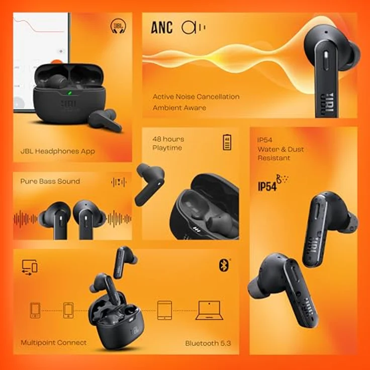 JBL Tune 245NC TWS wireless In-Ear-Kopfhörer mit Active Noise Cancelling (ANC) und Freisprechfunktion, schwarz – Bild 2