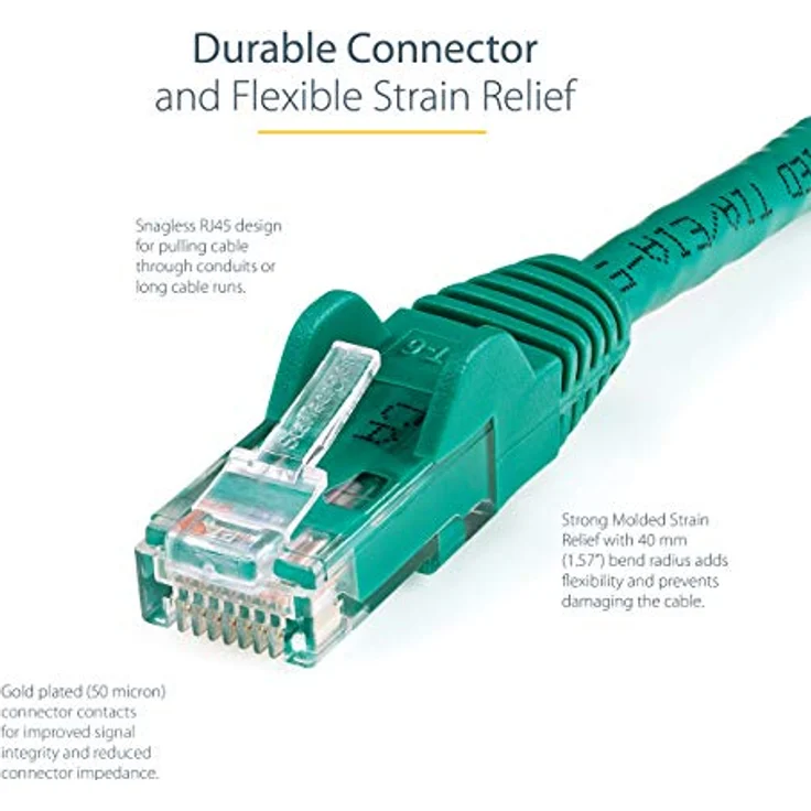StarTech.com Cat6 Ethernet-Kabel – Patchkabel – Snagless Cat5 Kabel – langes Netzwerkkabel – Ethernet-Kabel – Cat 6 Kabel grün 150 ft / 45m – Bild 3