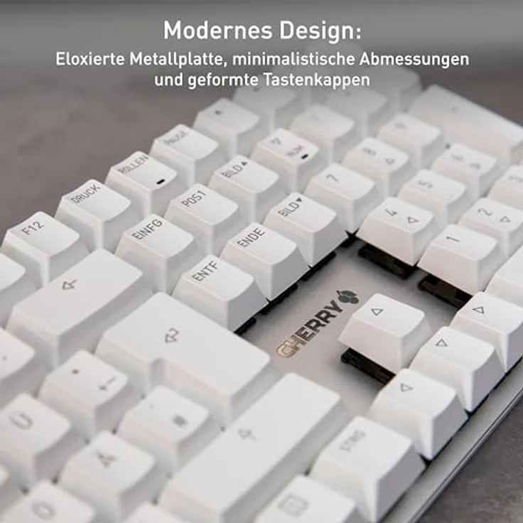 CHERRY KC 200 MX, mechanische Office-Tastatur, Deutsches Layout (QWERTZ), edles Design mit eloxierter Metallplatte, kabelgebunden, MX2A Silent RED Switches, Schwarz/Bronze – Bild 3