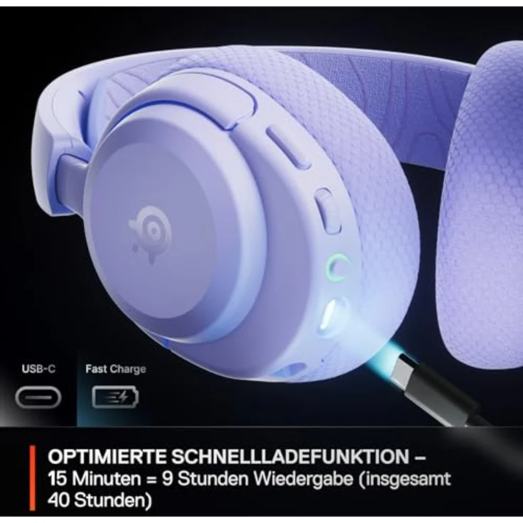 SteelSeries Arctis Nova 3P, Wireless Gaming-Headset mit App-Steuerung, 40 Std. Akku, Neodym-Treiber, 2,4 GHz/Bluetooth, abnehmbares Mikrofon, PS5/PS4/PC/Switch/Mobilgeräte - Lavendel – Bild 4