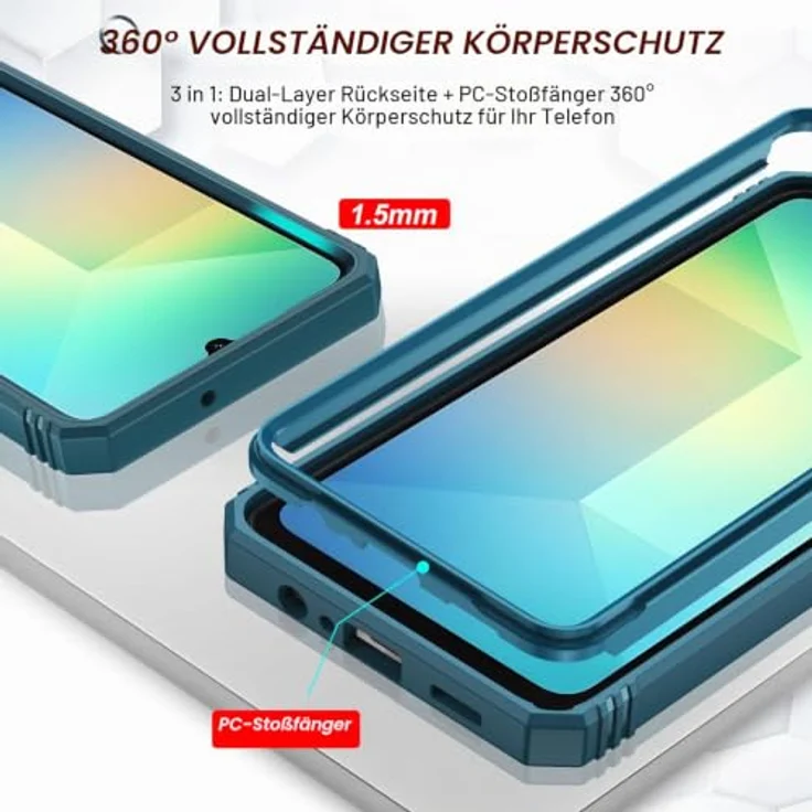 LeYi Hülle für Samsung Galaxy A06, Hybrid Schutzhülle mit 2 Glasfolien, objektivschonender Ringhalterung, kratzfest in Blau – Bild 5