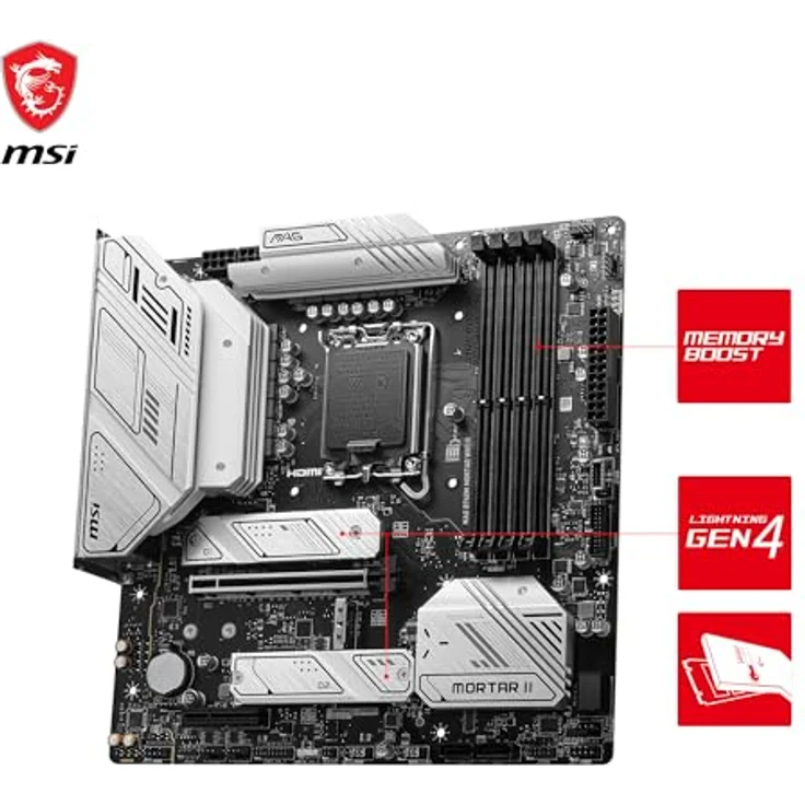 MSI MAG B760M Mortar WiFi II Motherboard, mATX - Unterstützt Intel Core Prozessoren der 12., 13. und 14. Generation, LGA 1700, DDR5 7800+MHz/OC, 1x PCIe 5.0 x16, 3 x M.2 Gen4, 2.5G LAN, Wi-Fi 6E – Bild 3