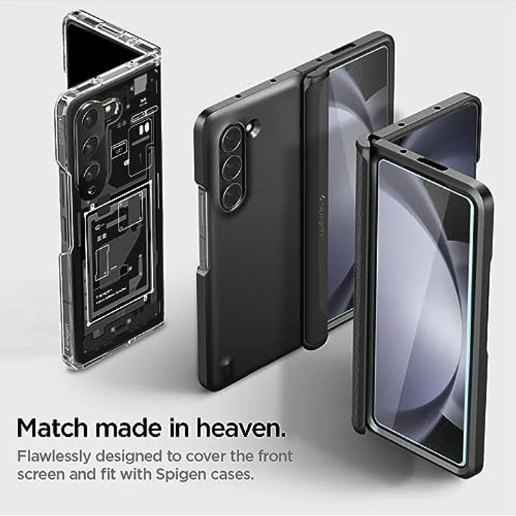 Spigen Glas.tR EZ Fit Schutzfolie kompatibel mit Samsung Galaxy Z Fold 5, 2 Stück Schutzglas für externe Display, Kratzfest, Hüllenfreundlich, Touch reaktiv – Bild 4