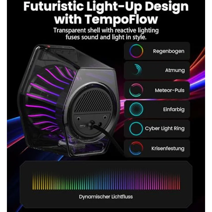 Edifier G2000 Pro, Bluetooth Computer-Lautsprecher mit 7.1 Virtual Surround Sound, RGB-Beleuchtung, USB-C und AUX-Eingang, Weiß – Bild 3