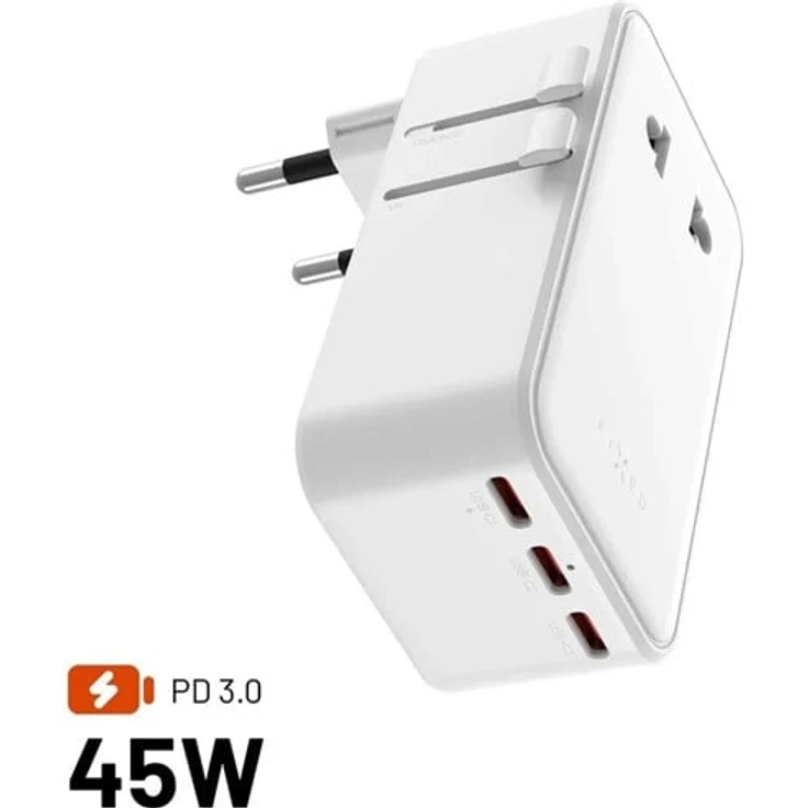 FIXED 70W Travel Charger USB-C/-A, Universeller Reiseadapter mit 4 Ports und GaN-Technologie in Weiß