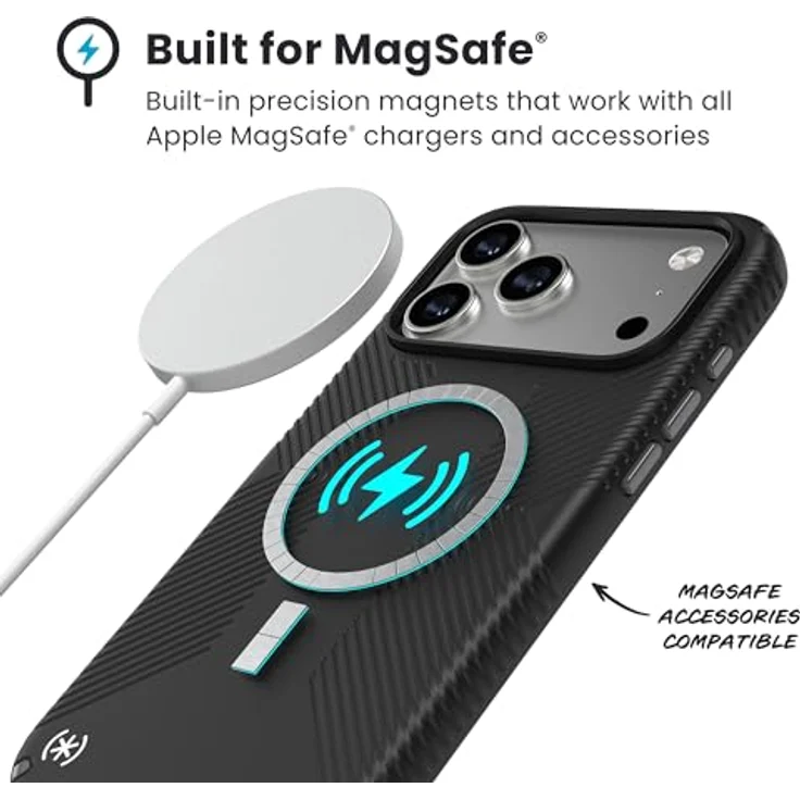 Speck Presidio2 Grip Hülle für Apple iPhone 17 Pro Max, mit Microban-Beschichtung, Armor Cloud Fallschutz, MagSafe-kompatibel, Schwarz – Bild 9