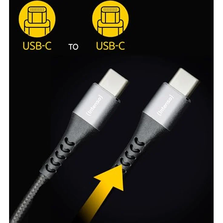 Intenso C315C USB-C auf USB-C Kabel, 60W Schnellladung, 1,5 m, robust mit verstärktem Knickschutz, schwarz – Bild 3