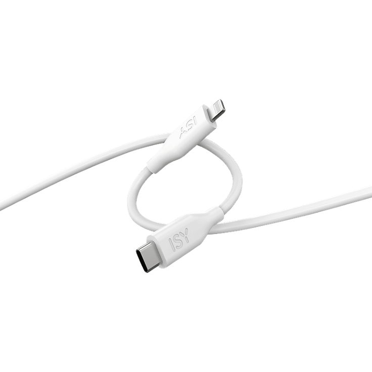 ISY ICS-5000-WT-CL, USB-C auf Lightning Ladekabel, 2 m, Weiß, kompatibel mit iPhone Series PD, starker Kupferkern