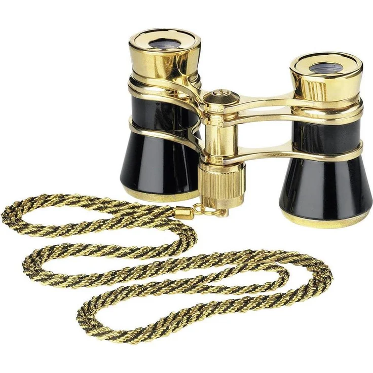 Eschenbach Theaterglas, Fernglas (3 x, 25 mm) in Schwarz-Gold mit Umhängekette im Kordel-Design