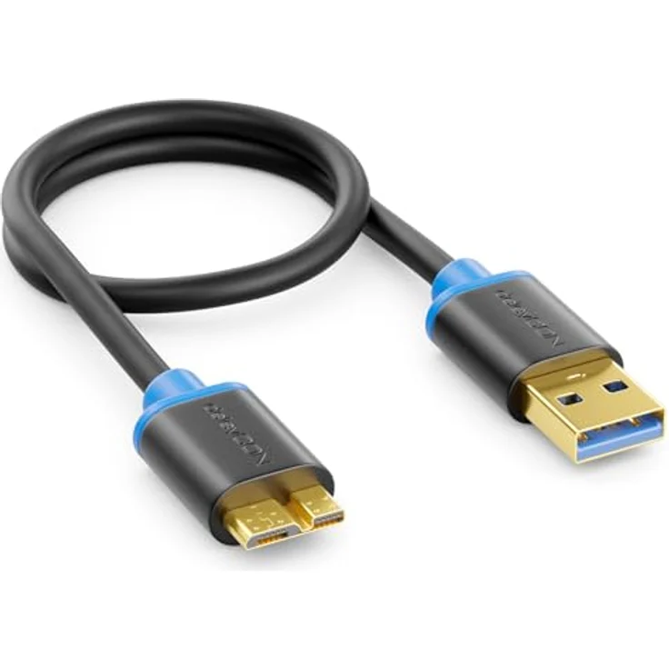 deleyCON Micro USB 3.0 Kabel, 0,30m, Datenübertragung bis 5 Gbit/s, USB A-Stecker zu Micro B-Stecker, Schwarz – Bild 1
