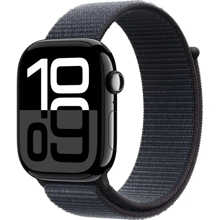 Apple Watch Series 10, 46 mm, GPS, Aluminiumgehäuse Diamantschwarz, Sport Loop Tinte, One size