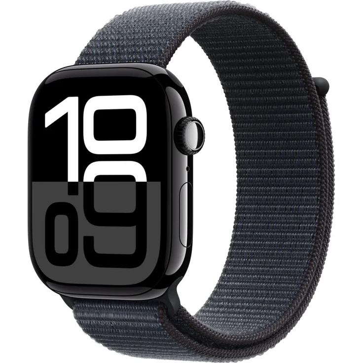 Apple Watch Series 10, 46 mm, GPS, Aluminiumgehäuse Diamantschwarz, Sport Loop Tinte, One size – Bild 1