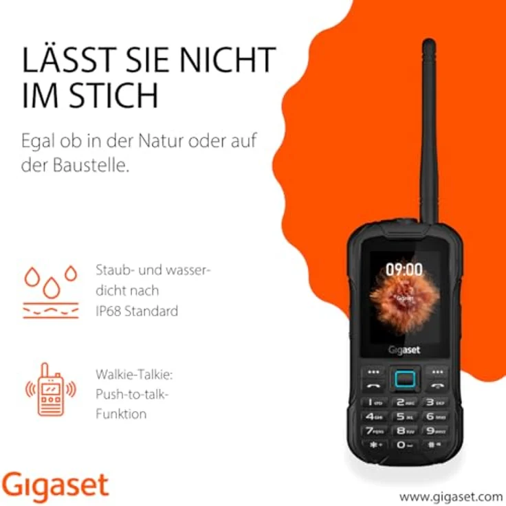 Gigaset GLX8 ACTIVE, Robustes 4G-Outdoor-Tastenhandy mit Walkie-Talkie-Funktion, IP68 wasserdicht, Dual SIM, 2,4 Zoll LCD-Display, Schwarz/Petrol – Bild 2