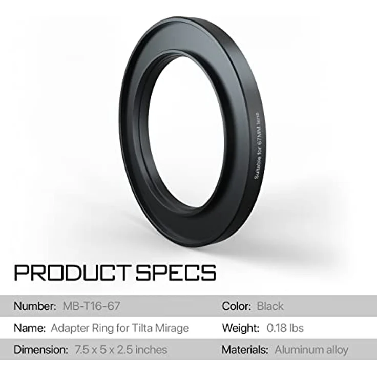 Tilta 67mm Objektivaufsätze Adapterring für MB-T16 Mirage Matte Box, Kamera Objektivadapter MB-T16-67 – Bild 3