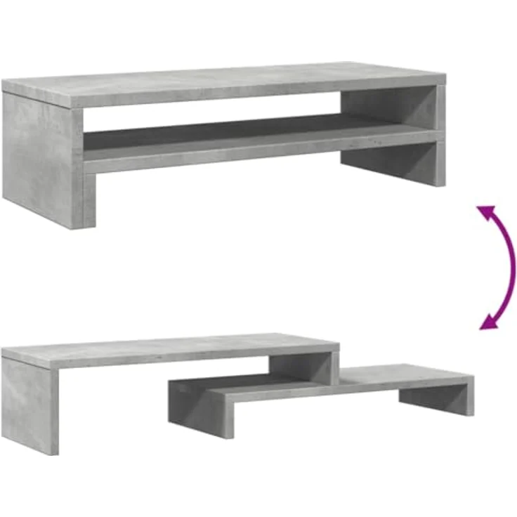 vidaXL Monitorständer Betongrau, Holzwerkstoff mit Stauraum, 54x22x15 cm, max. Belastbarkeit 25 kg – Bild 7