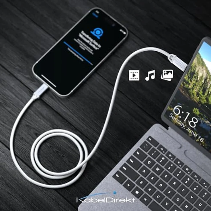 KabelDirekt USB-C-Kabel 1,5m, USB 2.0, 60W PD, flexibel und bruchfest, weiß – Bild 3