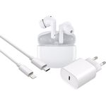 Cazy Kabellose Ohrhörer mit Active Noise Cancelling + 20W USB-C-Ladegerät + Lightning zu USB-C Kabel - Weiß