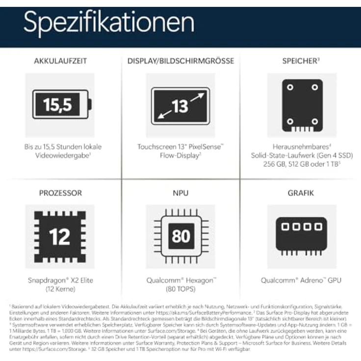 Microsoft Surface Pro 13" EP2-65068, 13" OLED Touchscreen, Snapdragon X2 Elite, 16GB RAM, 1000GB SSD, Windows 11 Home, platin – Bild 8