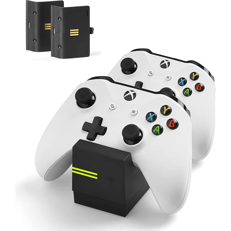 snakebyte Xbox One TWIN:CHARGE X - Ladegerät/Ladestation für Xbox One S/Xbox One X/Xbox One Elite Controller/Gamepads, 2 Akkus Wiederaufladbar 800 mAh, Dual Kanal Charge, LED-Ladezustandanzeige, Schwarz – Bild 2