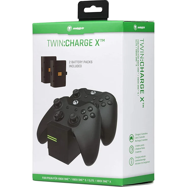 snakebyte Xbox One TWIN:CHARGE X - Ladegerät/Ladestation für Xbox One S/Xbox One X/Xbox One Elite Controller/Gamepads, 2 Akkus Wiederaufladbar 800 mAh, Dual Kanal Charge, LED-Ladezustandanzeige, Schwarz – Bild 6