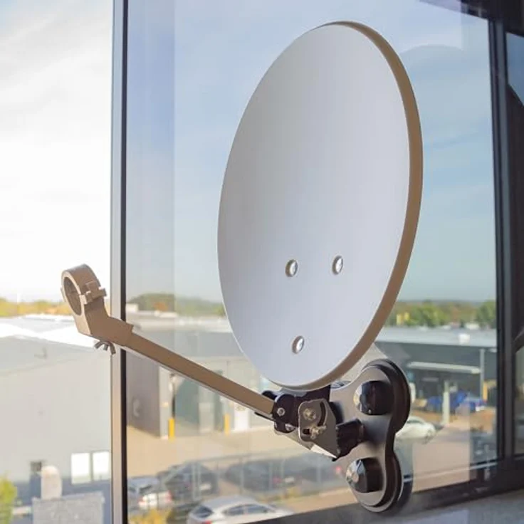 PremiumX Camping Satelliten-Schüssel Antenne, kompakt mit Saugfuß, Masthalter und Tischhalter, hellgrau, inkl. Transportkoffer – Bild 6