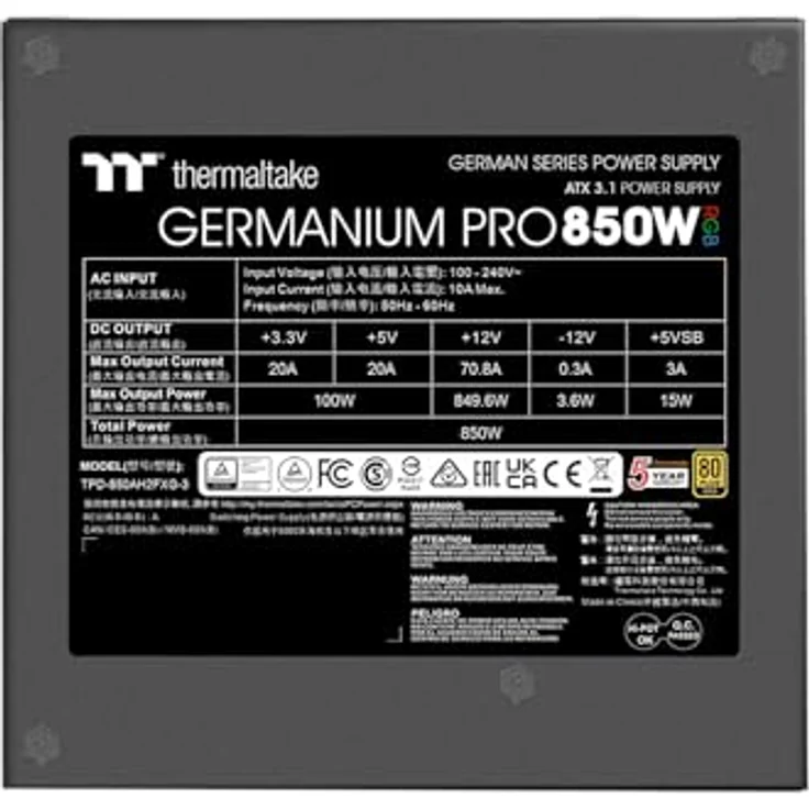 Thermaltake Germanium Pro RGB 850W ATX Netzteil, 80 PLUS Gold zertifiziert, PCIe Gen 5.1 12+4-Pin Anschluss – Bild 6