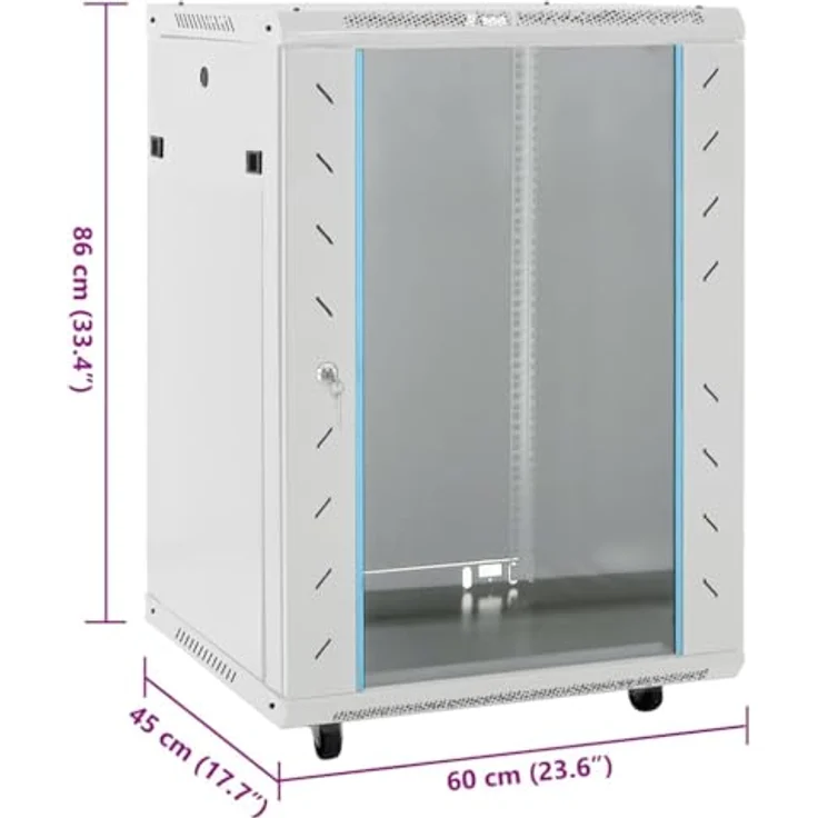 vidaXL 15U Netzwerkschrank 19", abschließbar, grau, 60x45x86 cm, aus kaltgewalztem Stahl, mit abnehmbaren Seitenteilen – Bild 2