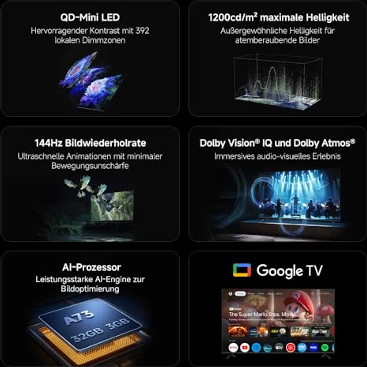 Xiaomi TV S Mini 65 2025, 65 Zoll QLED Mini LED Fernseher mit Local Dimming, 1200 nits, Dolby Vision IQ und 144Hz Bildwiederholrate – Bild 2