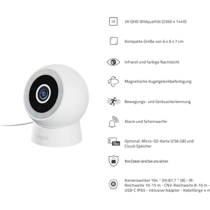 Hombli Compact Cam (2560 x 1440 Pixels), Netzwerkkamera, Weiss – Bild 2